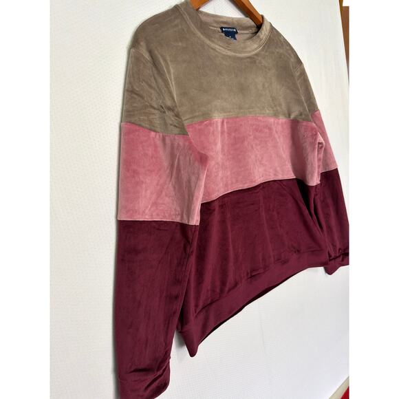 Architect Medium Pink Brown Colorblock Velour Sweatshirt Crewneck Pullover - Picture 4 of 9